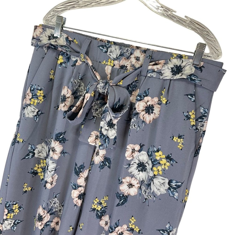 Torrid Palazzo Pants Women's Sz 1 Gray Floral Tie Front Wide Leg Elastic Waist - Picture 2 of 9
